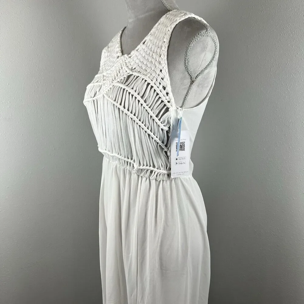 NWT Cupshe Knit Semi Sheer Cover-Up Maxi Dress Macrame White Vacation Beach - Picture 6 of 13
